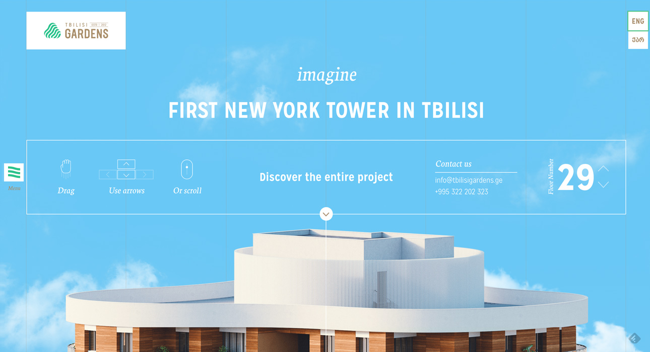 Original Tbilisi Gardens homepage with tower navigation and floor selection